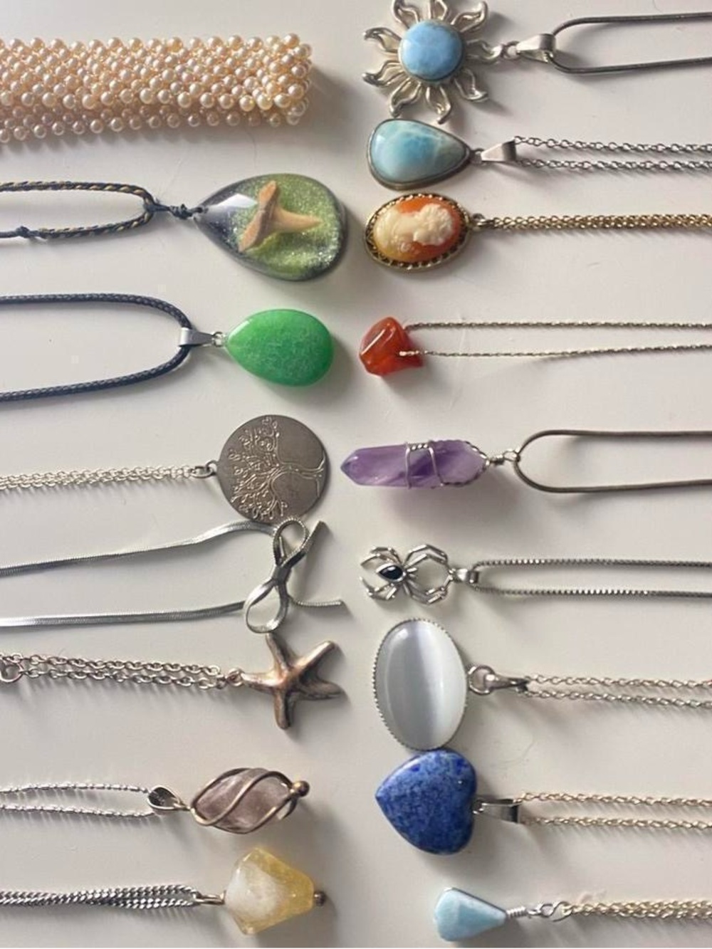 17 necklace bundle (silver, colourful, stones, charms)